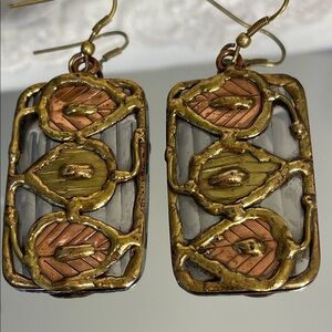 Aartisan made Gold and Copper Leaf Earrings on a silver base